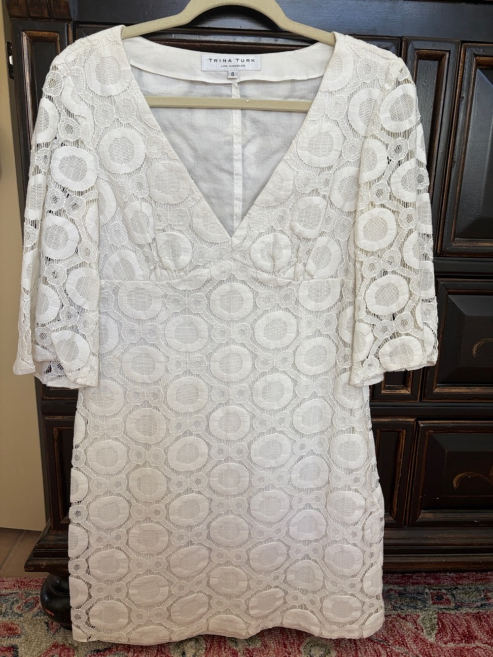 Trina Turk White Circular Lace V-Neck Mini Dress